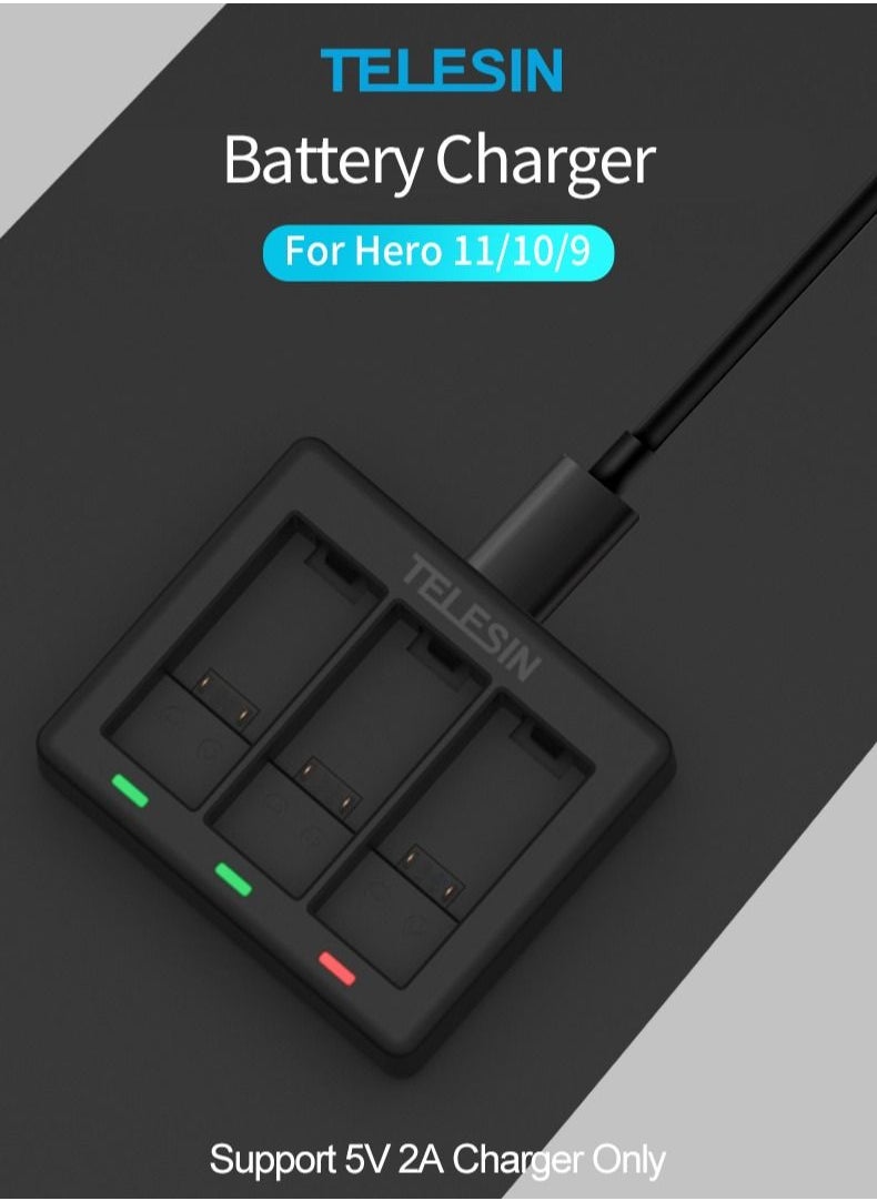 TELESIN - TELESIN 3-Channel Battery Charing Dock for GoPro HERO11 HERO10 HERO9 - Image 1