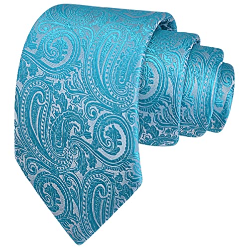 GUSLESON Mens Turquoise Blue Tie for Wedding Solid Silk Paisley Necktie Pocket Square Cufflinks and Lapel Pin Brooch Set (IN6103-24) - Image 4