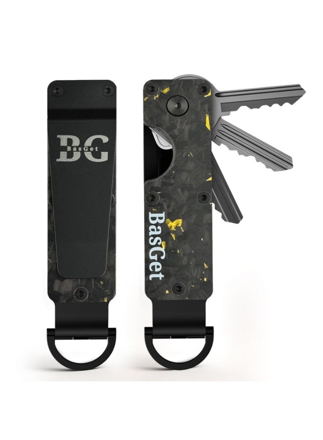 BasGet Dark Yellow Flakes Real Carbon Fiber And Aluminum Key Holder - Image 1