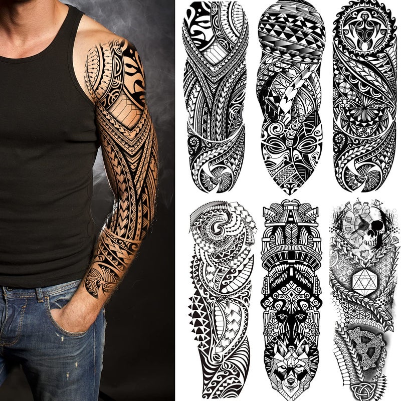 Leoars Fake Sleeve Tattoos Stickers 6-Sheet Full Arm Temporary Tattoos Sleeves for Adult Kids Women Makeup