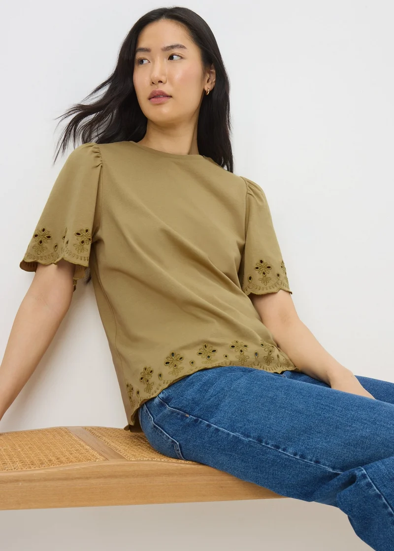 Matalan Khaki Floral Cut Out T-Shirt