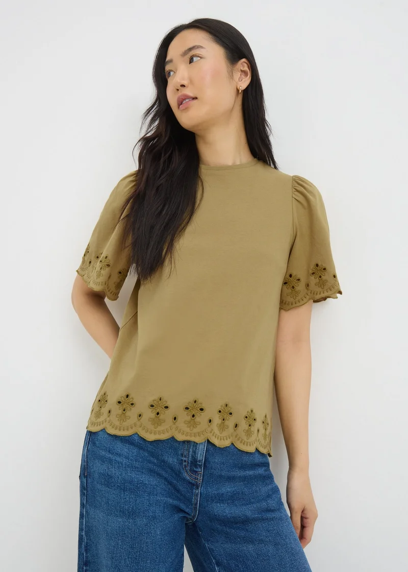 Matalan Khaki Floral Cut Out T-Shirt