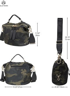 BLLE ROWN Women Durable Nylon Green Camo Handbag Waterproof Casual Lightweight Travel Shopping Shoulder Bag Crossbody Bag  - Image 4