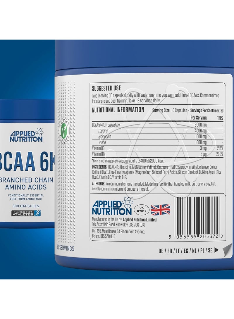 Applied Nutrition- BCAA 6K Branched Chain Amino Acids 300 Capsules - Image 2