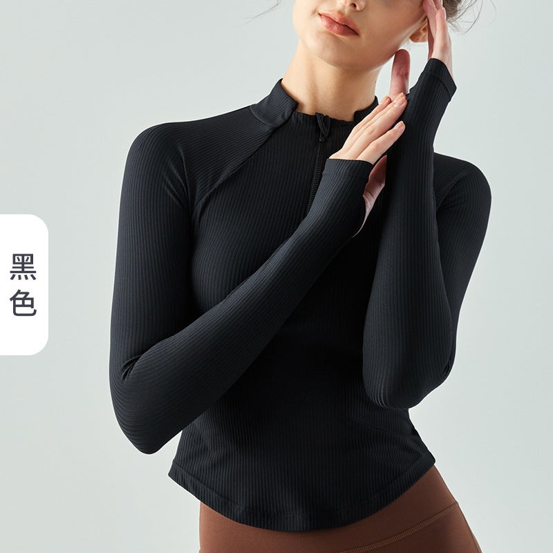 Generic Collar Zip Yoga Long Sleeve Casual Fitness Jacket for Women Black 