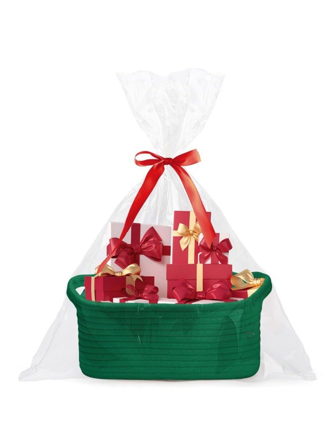 Poschnor Gift Basket Empty with Gift Bags and Ribbons, Basket for gifts, 12"X 8" X 5" Small Woven Rope Basket, Toy Basket for Baby and Pet, Green - Image 1