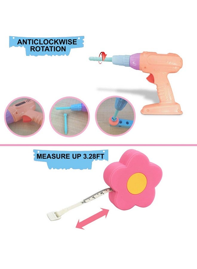 Gifts2U Gifts2U Toy Tool Set for Girls Pretend Play Toy with Play Drill Tool Box, Vest Costume and Toy Tape Measure, Pink Toy Tool Set Learning Tool Kit for Girls Toddlers Boys Age 3 4 5 6 Home Stem DIY Gifts - Image 2