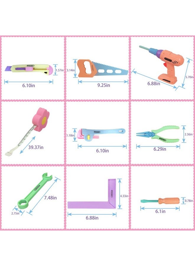Gifts2U Gifts2U Toy Tool Set for Girls Pretend Play Toy with Play Drill Tool Box, Vest Costume and Toy Tape Measure, Pink Toy Tool Set Learning Tool Kit for Girls Toddlers Boys Age 3 4 5 6 Home Stem DIY Gifts - Image 3