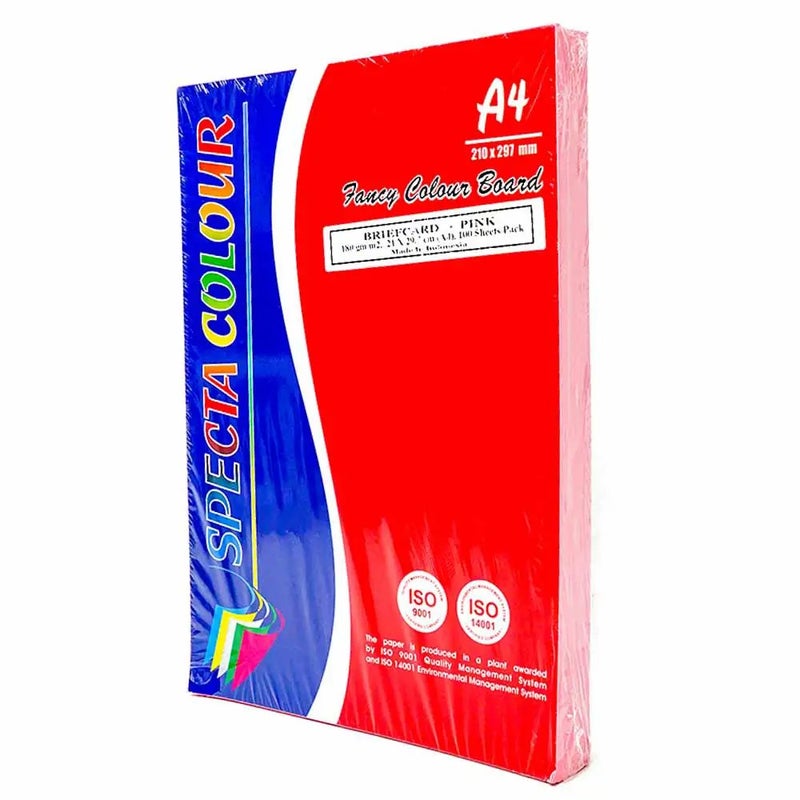 Pink Specta Fancy Colour Board, A4 Paper for Documents, Art and Craft, Packaging etc. Colorful Sheets Print Both Sides Total 100 Sheets Pack