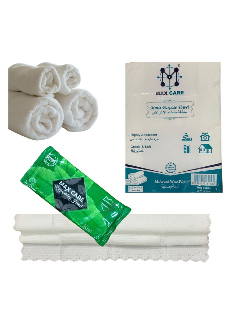 ماكس كير حزمة مناشف متعددة الاستخدامات من ماكس كير، تحتوي على 50 قطعة (30x60 سم) مع 50 منشفة منعشة، شديدة الامتصاص، ناعمة، متوفرة بنكهات متعدد. - Image 1