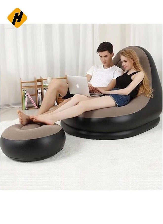HuHa Inflatable Air Chair with Footrest Stool – Comfortable Furniture Set (116x98x83 cm, Brown)  - Image 3