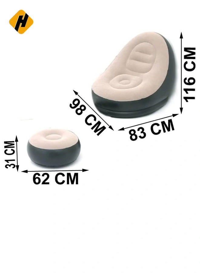 HuHa Inflatable Air Chair with Footrest Stool – Comfortable Furniture Set (116x98x83 cm, Brown)  - Image 2