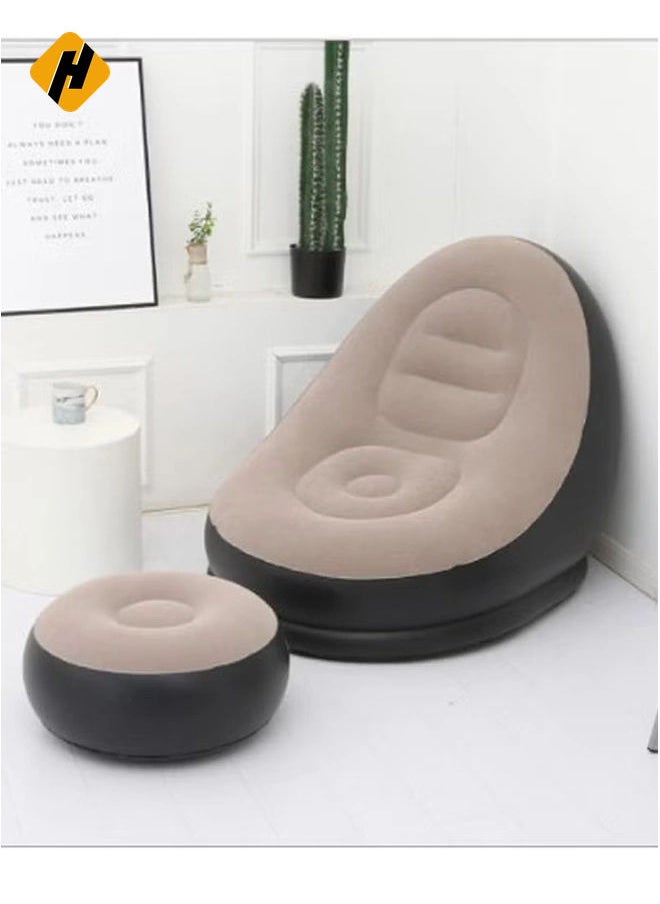 HuHa Inflatable Air Chair with Footrest Stool – Comfortable Furniture Set (116x98x83 cm, Brown)  - Image 4