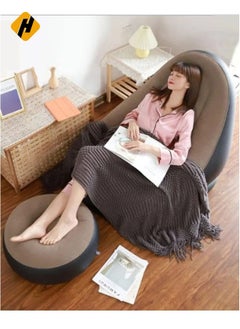 HuHa Inflatable Air Chair with Footrest Stool – Comfortable Furniture Set (116x98x83 cm, Brown)  - Image 5