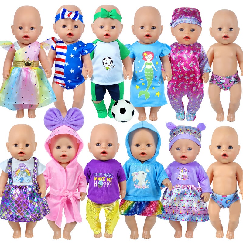 WONDOLL 12 Sets 1416InchBabyDollClothesOutfits Dress Headbands Accessories Compatible with 43cm New BornBabyDoll 15inchBabyDollno Doll - Image 4