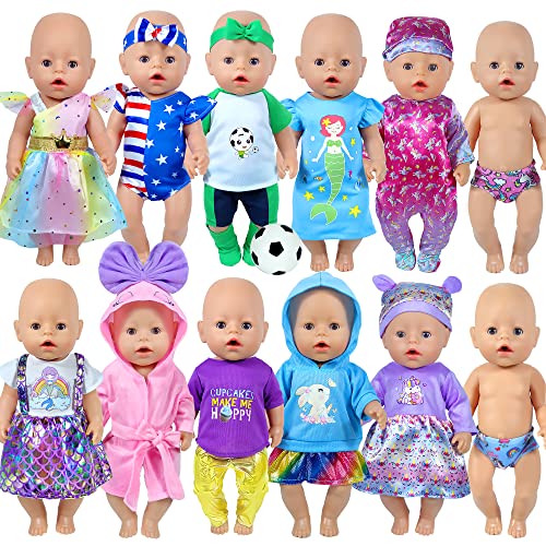 WONDOLL 12 Sets 1416InchBabyDollClothesOutfits Dress Headbands Accessories Compatible with 43cm New BornBabyDoll 15inchBabyDollno Doll - Image 1