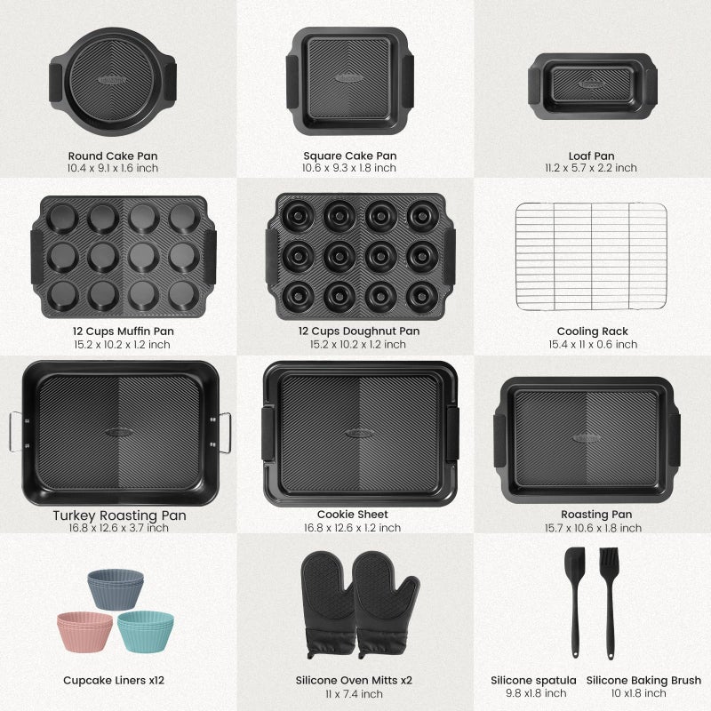 Kikcoin 25 PCS Stackable Baking Pans Set, Non-stick Bakeware Sets with Silicone Handles, 450Â°F Oven Safe Cookie Sheets for Baking, Easy Release Heavy-duty Baking Sheets Non Stick, Black - Image 2