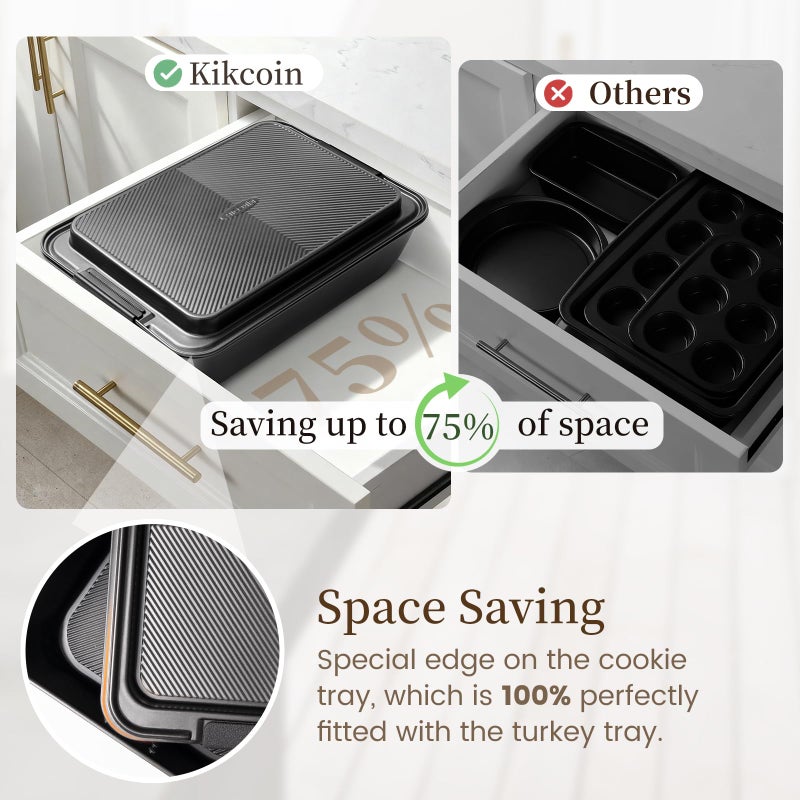 Kikcoin 25 PCS Stackable Baking Pans Set, Non-stick Bakeware Sets with Silicone Handles, 450Â°F Oven Safe Cookie Sheets for Baking, Easy Release Heavy-duty Baking Sheets Non Stick, Black - Image 3