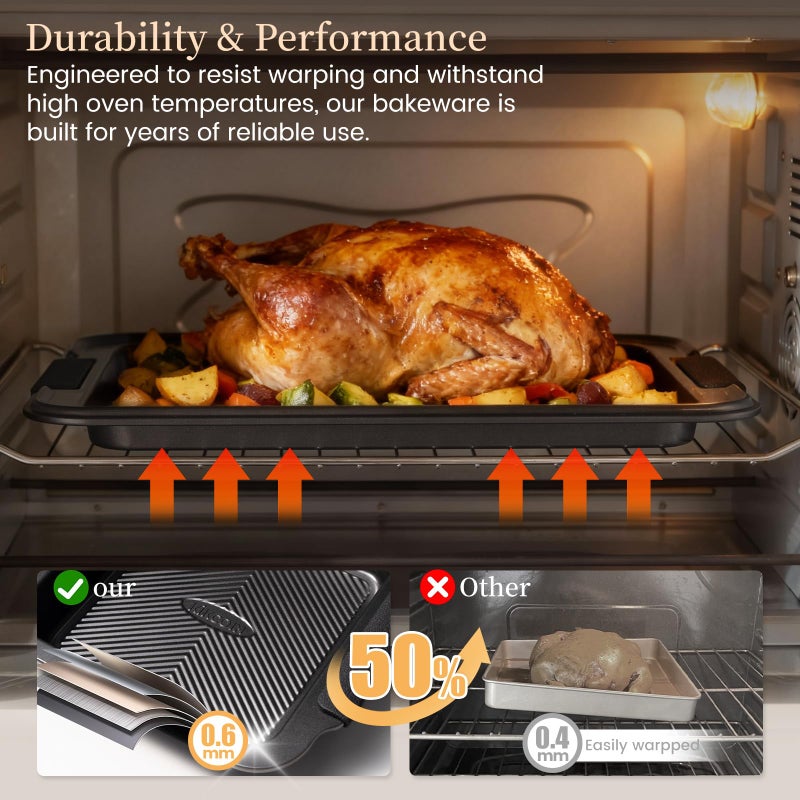 Kikcoin 25 PCS Stackable Baking Pans Set, Non-stick Bakeware Sets with Silicone Handles, 450Â°F Oven Safe Cookie Sheets for Baking, Easy Release Heavy-duty Baking Sheets Non Stick, Black - Image 5