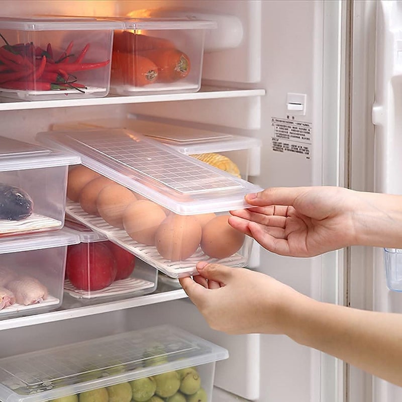 Stysol 8 Pcs Fridge Storage Boxes Fridge Organizer with Removable Drain Plate Tray Fridge Storage Containers Keeps Fruits Vegetables Meat Fish Fresh Longer 1500 ML Polypropylene - Image 5