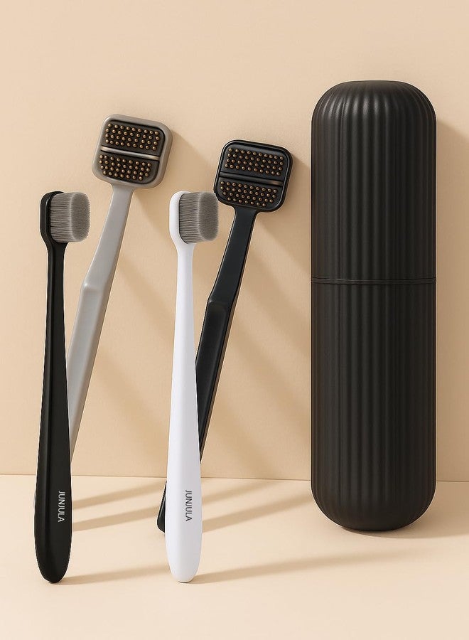 JUNJULA Ultra Soft-Bristles Micro Nano 10,000 Nano Bristle Good Cleaning Toothbrush, Toothpaste Case Holder Portable Toothbrush Storage Plastic Toothbrush Holder (2 toothbrush& 2 tongue cleaner) - Image 1