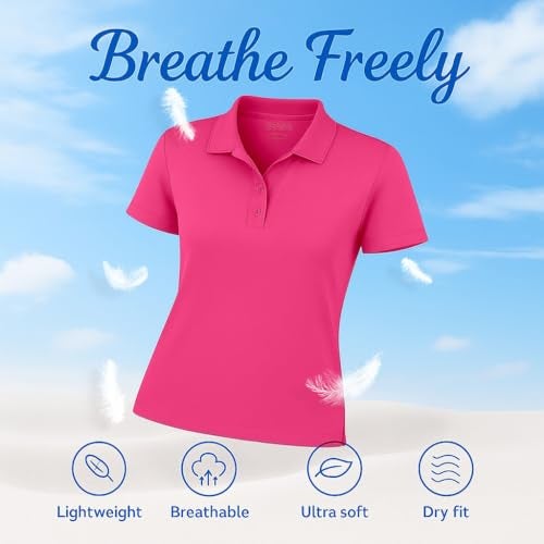 Animal Den Women's Dry-Fit Golf Polo Shirts 3-Button Golf Polo's in 20 Colors XS-3XL Shirt Pink-M - Image 5
