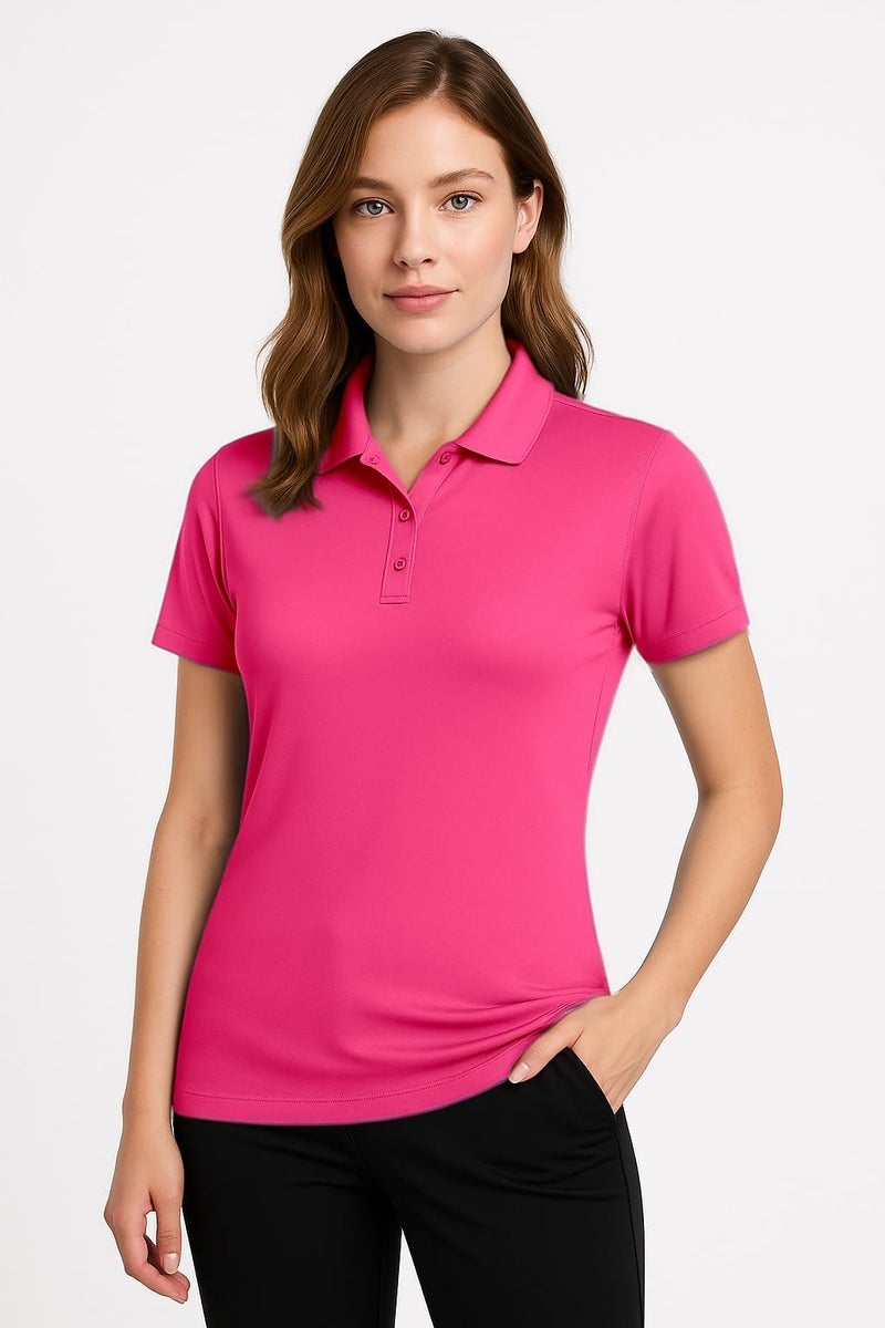 Animal Den Women's Dry-Fit Golf Polo Shirts 3-Button Golf Polo's in 20 Colors XS-3XL Shirt Pink-M - Image 2