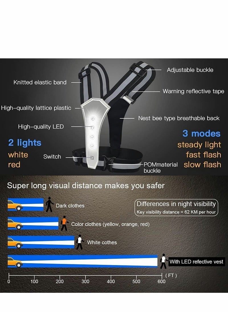 Y&D LED Reflective Running Vest for Runners, High Visibility Warning Lights with Adjustable Waist/Shoulder Men/Women Night Running, Walking, Cycling, Biking - Image 5
