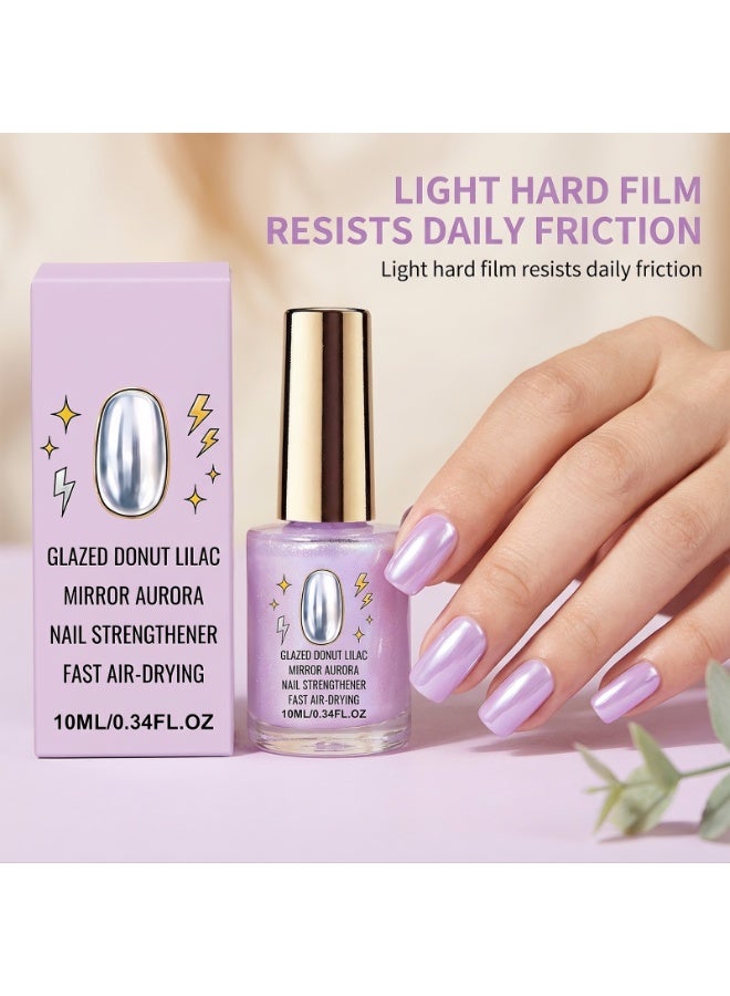 Lilac Glossy Mirror Nail Strengthener, Glazed Donut Aurora Nail Polish, Fast Air-Drying Glossy Nail Strengthener for Shiny Nails 10ml （Purple) - Image 4