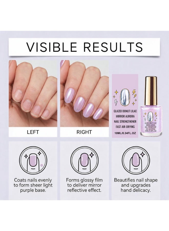 Lilac Glossy Mirror Nail Strengthener, Glazed Donut Aurora Nail Polish, Fast Air-Drying Glossy Nail Strengthener for Shiny Nails 10ml （Purple) - Image 2