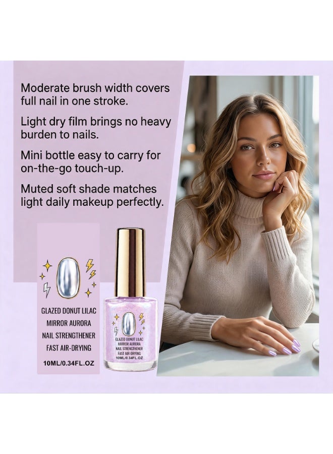 Lilac Glossy Mirror Nail Strengthener, Glazed Donut Aurora Nail Polish, Fast Air-Drying Glossy Nail Strengthener for Shiny Nails 10ml （Purple) - Image 3