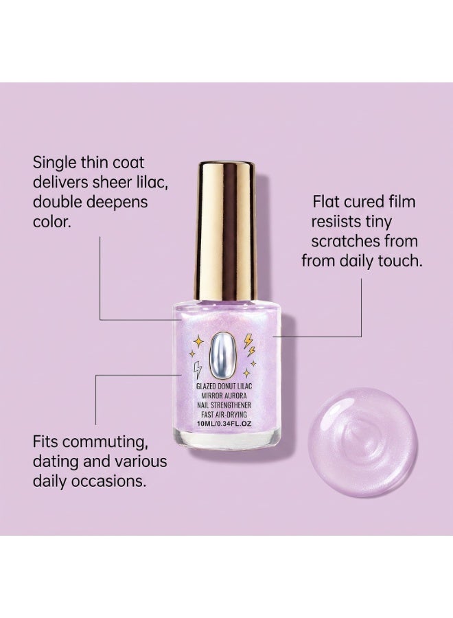 Lilac Glossy Mirror Nail Strengthener, Glazed Donut Aurora Nail Polish, Fast Air-Drying Glossy Nail Strengthener for Shiny Nails 10ml （Purple) - Image 5