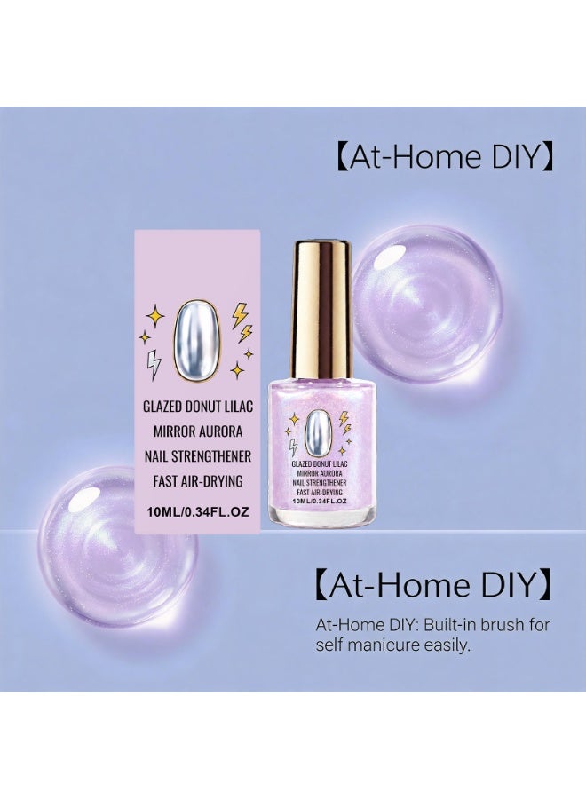 Lilac Glossy Mirror Nail Strengthener, Glazed Donut Aurora Nail Polish, Fast Air-Drying Glossy Nail Strengthener for Shiny Nails 10ml （Purple) - Image 1