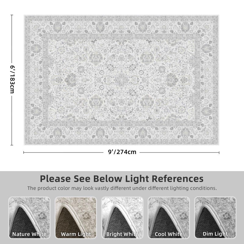 Deerly Light Grey Vintage 6x9 Nursery Rugs for Living Room, Rug Boho Washable Area Rug with Non-Slip Backing, Indoor Carpet for Bedroom Dining Room - Image 5