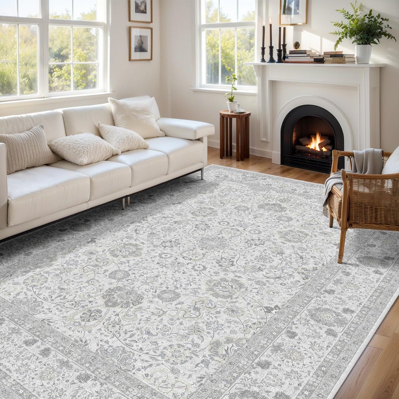 Deerly Light Grey Vintage 6x9 Nursery Rugs for Living Room, Rug Boho Washable Area Rug with Non-Slip Backing, Indoor Carpet for Bedroom Dining Room - Image 1