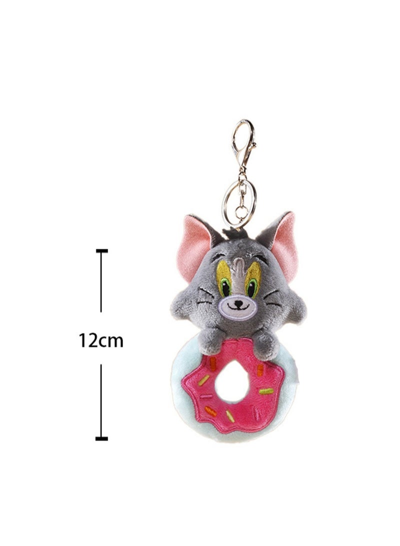 Creative Cute Plush Keychain, Cute Backpack Pendant, Suitable For Wallet Key Ring Decoration, (12cm Tom Cat Pendant, Donut Style)  - Image 2
