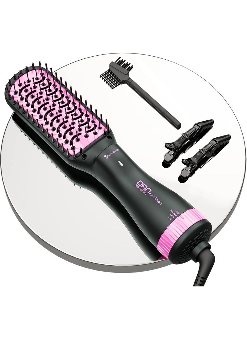 DAN Technology - Negative Ion 3in1 Hair Styling Brush 2inch Blow Dryer Straightener and Paddle Brush with AntiScald  ALCI Safety Plug - Image 1