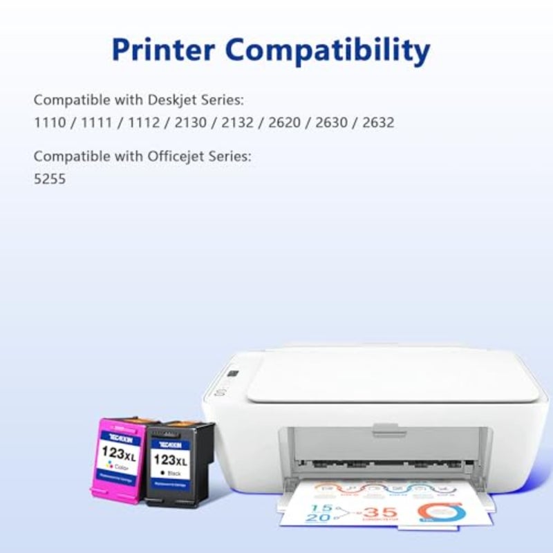 123XL Ink Cartridges High Yield Replacement for HP 123 Ink Cartridge Set for HP 123XL Ink Cartridge Compatible for HP Deskjet 2130 2630 2632 2620 2132 1110 1111 1112 Officejet 5255 2 Pack, 123XL - Image 2