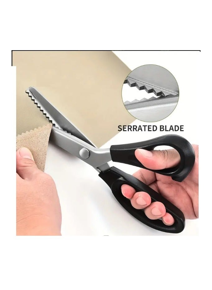 CHAINER Professional Stainless Steel Scissors, Serrated Scissors for Tailoring, Fabric and Leather Cutting Professional Work 23.5cm Silver - Image 1