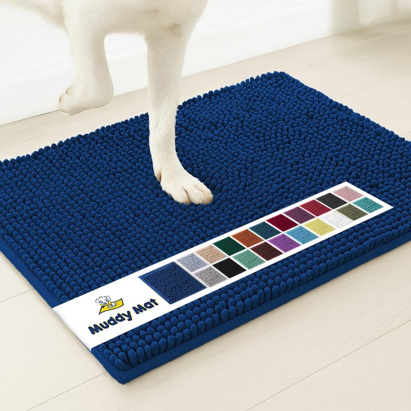 Muddy Mat Super Absorbent Door Mat Indoor Microfiber Quick Dry Chenille Entryway Rug NonSlip Front Door Mat Indoor Mats for Entryway Machine Washable Pet Rug Navy Blue Medium 30X19