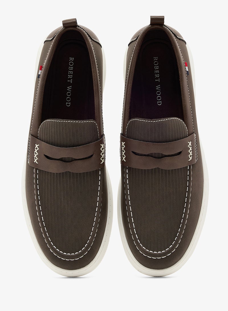 Robert Wood Textured Penny Loafers - Image 4