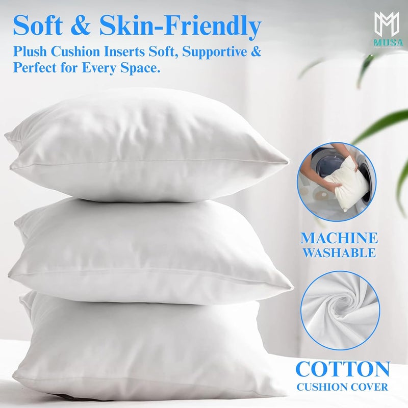 MUSA MUSA® Cushion Insert with Down Alternative Fill - Cushion Filler Pack of 4, Throw Pillows for Sofa Seat Cushions, Bed Cushions & Home Decor | Washable Cotton Cover Cushion Inner (4, 20" X 20") - Image 5