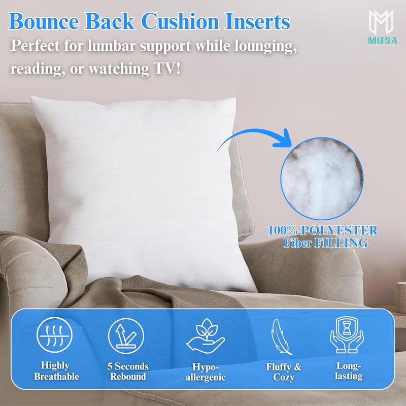 MUSA MUSA® Cushion Insert with Down Alternative Fill - Cushion Filler Pack of 4, Throw Pillows for Sofa Seat Cushions, Bed Cushions & Home Decor | Washable Cotton Cover Cushion Inner (4, 20" X 20") - Image 3
