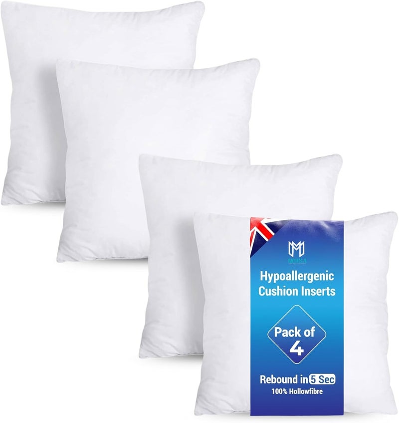 MUSA MUSA® Cushion Insert with Down Alternative Fill - Cushion Filler Pack of 4, Throw Pillows for Sofa Seat Cushions, Bed Cushions & Home Decor | Washable Cotton Cover Cushion Inner (4, 20" X 20") - Image 1
