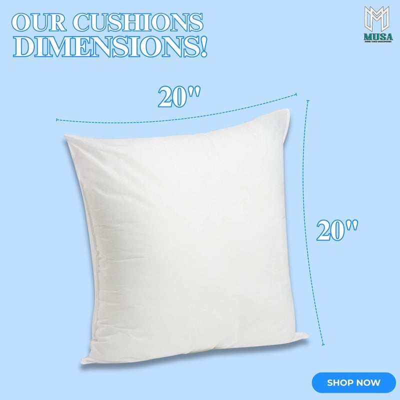 MUSA MUSA® Cushion Insert with Down Alternative Fill - Cushion Filler Pack of 4, Throw Pillows for Sofa Seat Cushions, Bed Cushions & Home Decor | Washable Cotton Cover Cushion Inner (4, 20" X 20") - Image 2