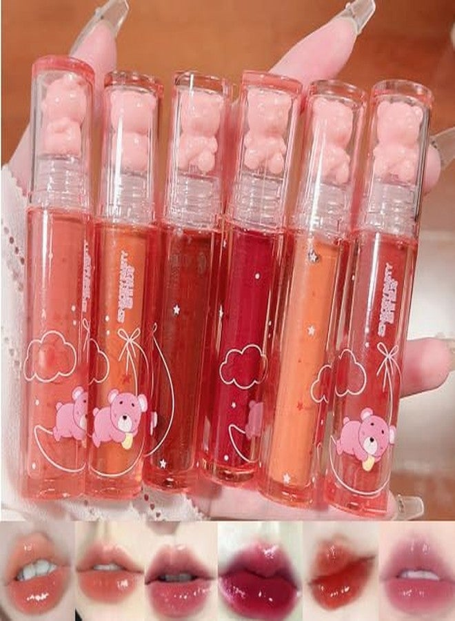 Grospe 6 Colors Bear Lip Gloss Set, Lip Glaze Jelly Lipstick Liquid Lipstick Cute Bear Lipgloss Plumping Lip Tint Moisturizing Waterproof Long Lasting Cheek Cosmetic Beauty Makeup - Image 1
