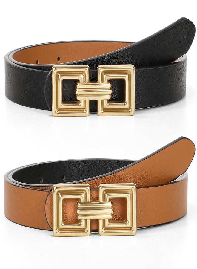 ويبي حزام جلدي قابل للعكس من WHIPPY للنساء، حزام أنيق من الجلد الصناعي مناسب للجينز والسراويل والفساتين، مزود بإبزيم ذهبي، عبوة واحدة، ذهبي، أسود/بني، مقاس متوسط - Image 1