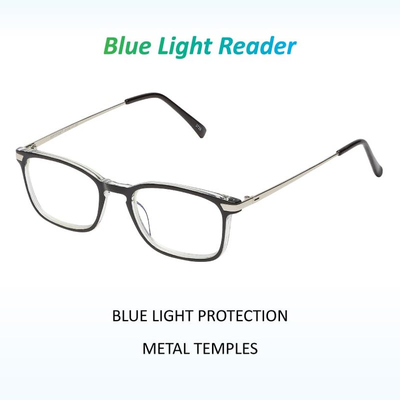 SAV Men’s Optitek E2109 Blue Light Reading Glasses – Blue Light Filtering, Plastic Frame Reading Glasses for Men, Black, 134mm, +1.25 - Image 3