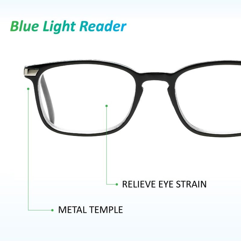 SAV Men’s Optitek E2109 Blue Light Reading Glasses – Blue Light Filtering, Plastic Frame Reading Glasses for Men, Black, 134mm, +1.25 - Image 4