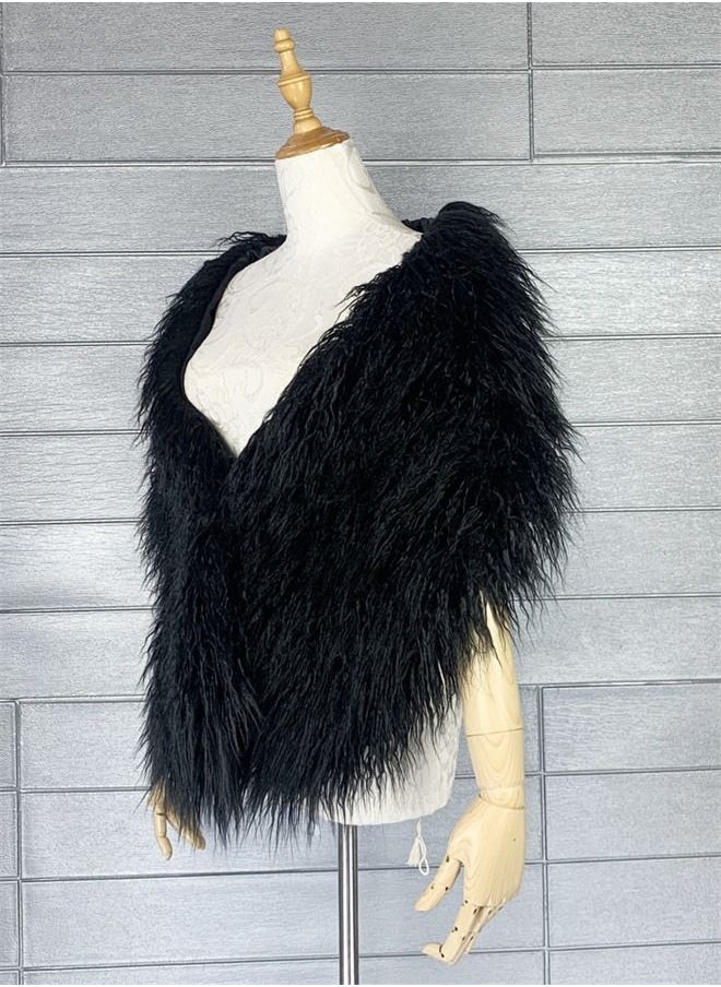Loquat - Fashion Simple Fur Shawl Black - Image 1